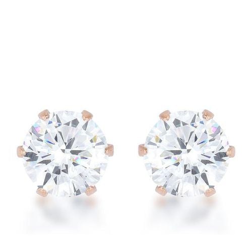 Reign 3.4ct CZ Rose Gold Stainless Steel Stud Earrings - AMIClubwear - Modalova