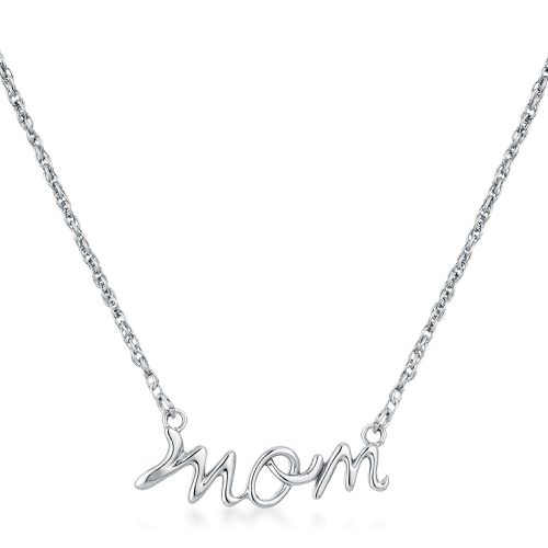 Rhodium Plated Mom Script Necklace - AMIClubwear - Modalova