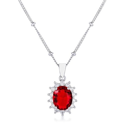 Rhodium Plated Ruby Red Petite Royal Oval Pendant - AMIClubwear - Modalova