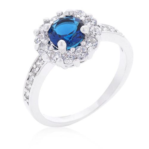 Sapphire Blue Halo Engagement Ring - AMIClubwear - Modalova