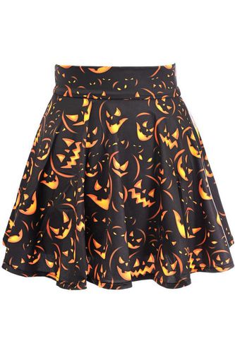 Scary Pumpkin Print Stretch Lycra Skirt - Daisy Corsets - Modalova