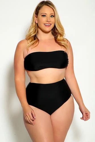 Sexy Black Bandeau High Waist Plus Size Swimsuit - AMIClubwearStore - Modalova