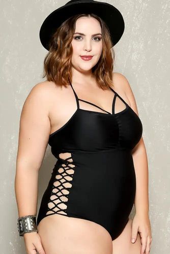 Sexy Black Strappy Caged Bottoms Plus Size One Piece Swimsuit - Kandy Kouture - Modalova