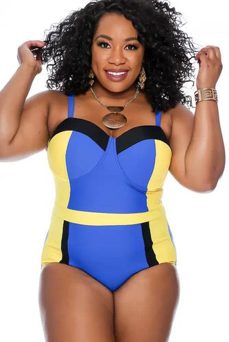 Sexy Royal Blue Color Block Plus Size One Piece Swimsuit - Kandy Kouture - Modalova