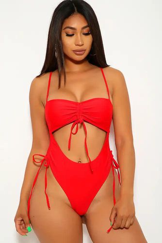 Sexy Red Ruched One Piece Swimsuit - Kandy Kouture - Modalova