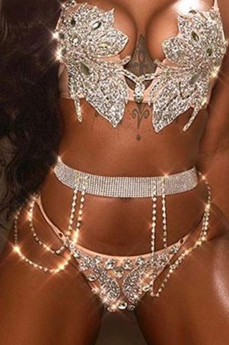 Silver Rhinestone Crystal Belly Waist Belt Layered Chain - AMIClubwear - Modalova