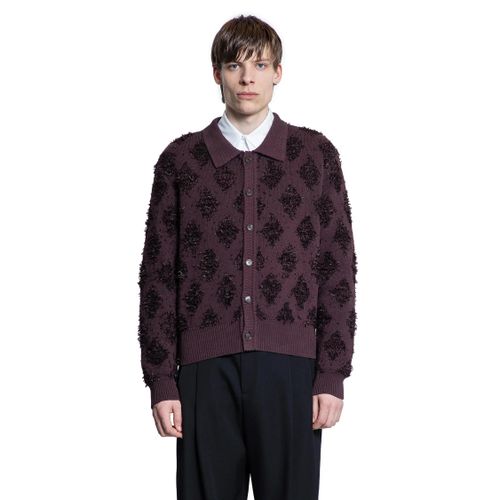 Fringed Argyle Polo Cardigan - RECTO - Modalova