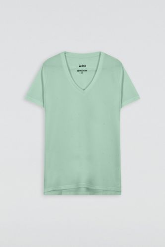 Camiseta mujer escote pico verde jade - Sepiia - Modalova