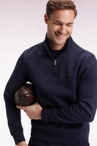 Sweatshirt À Col Montant Zippé En Molleton Coton Marine - Eden Park - Modalova