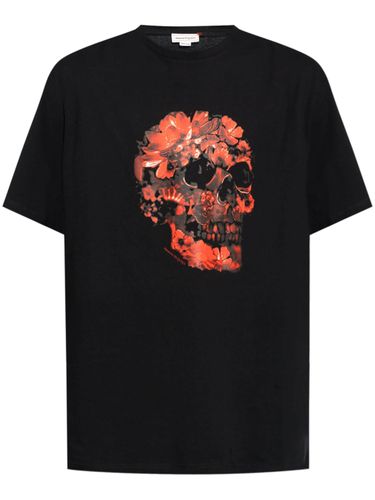 Schwarzes Scharlachrot Totenkopf-Print T-Shirt - Alexander McQueen - Modalova