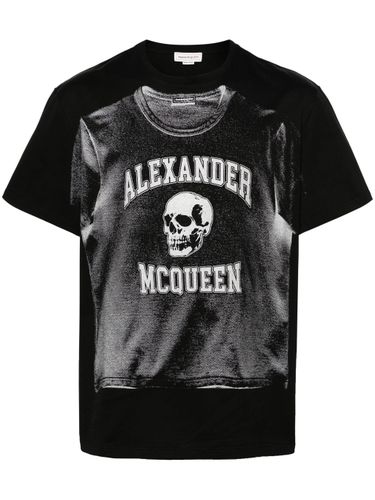 Schwarz und silberfarbener Totenkopf-Print T-Shirt - Alexander McQueen - Modalova