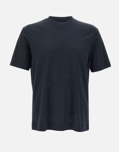 Baumwoll-Lyocell-Mischung Blaues T-Shirt - Emporio Armani - Modalova