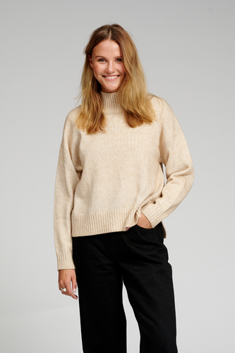 Oversized Strickpolo -Hals -Jumper - Beige - Damen - TeeShoppen - Modalova