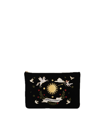 Black Celestial Velvet Embroidered Pouch | Women's Cosmetic Bag - Fable England - Modalova