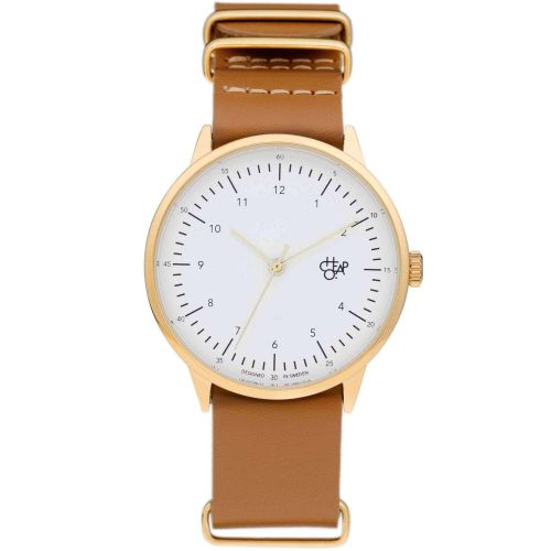 Harold Gold Watch, White Dial and Leather Strap - Cheapo - Modalova