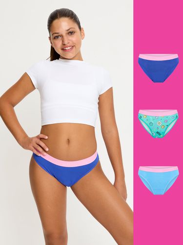 SmileyWorld Modibodi Teen Hipster Bikini Holiday Gifting 3 Pack Cyber Smile Blue Multi - Modibodi - Modalova