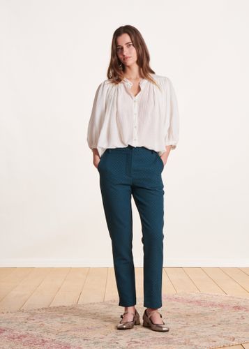 Pantalon 7/8ème en jacquard bleu pétrole - La Fée Maraboutée - Modalova