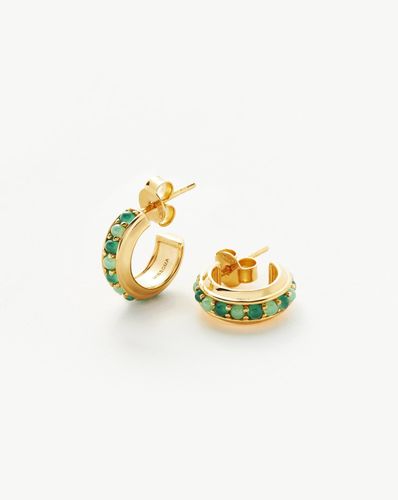 Hot Rox Gemstone Small Hoop Earrings | 18ct Gold Vermeil/Green Onyx & Chalcedony - Missoma - Modalova