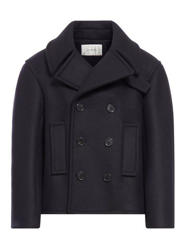 Dark blue wool wide coat - Woman - Saint Laurent - Modalova