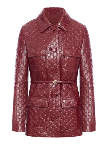 LEATHER JACKET WITH GG IN RELIEF - Woman - Gucci - Modalova