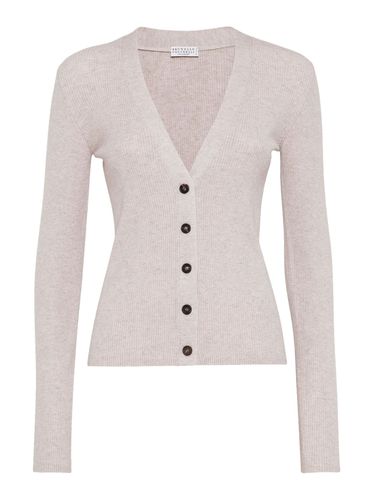 Sparkling ribbed cashmere cardigan - Woman - Brunello Cucinelli - Modalova