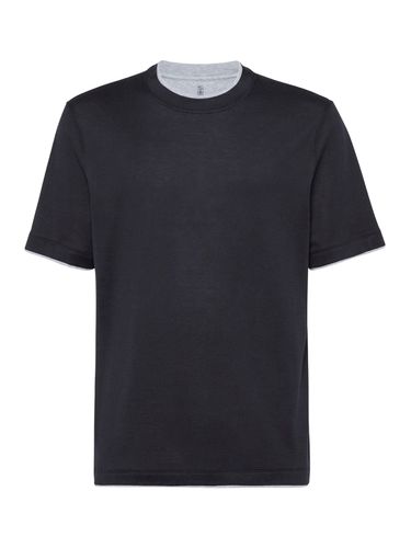 Jersey T-shirt with contrasting edging - Man - Brunello Cucinelli - Modalova