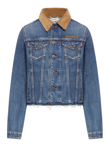 DENIM JACKET WITH VELVET COLLAR - Woman - Miu Miu - Modalova