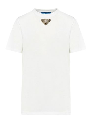 JERSEY T-SHIRT WITH EMBROIDERED TRIANGLE - Woman - Prada - Modalova