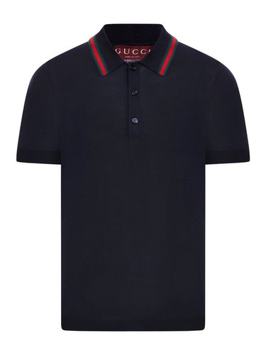 KNITTED WOOL POLO WITH WEB PATTERN - Man - Gucci - Modalova