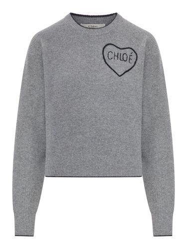 CROPPED WOOL KNIT SWEATER WITH LOGO - Woman - Chloe` - Modalova