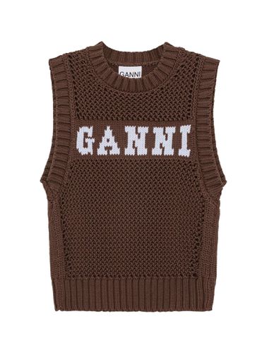 Intarsia-knit logo organic-cotton blend vest - - Woman - Ganni - Modalova