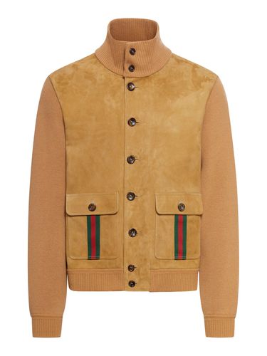 SUEDE LEATHER BOMBER JACKET WITH WEB DETAILS - - Man - Gucci - Modalova