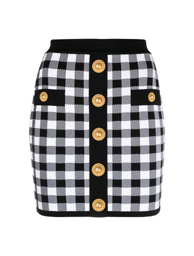 Buttoned gingham knitted miniskirt - Woman - Balmain - Modalova