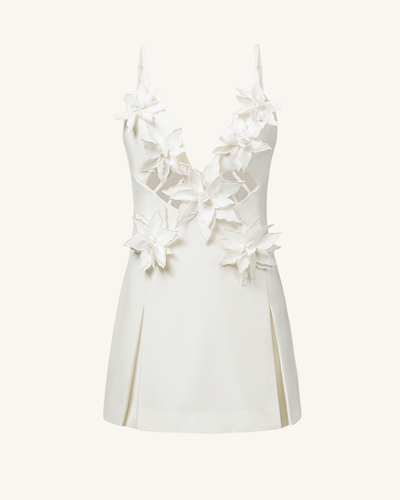 Yuliya White Floral Embellishment V-neckline Mini Dress - White - JW PEI - Modalova