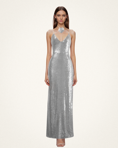 Heisey Silver Sequinned Rosette Maxi Dress-Silver - JW PEI - Modalova