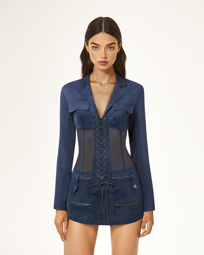 Faux Suede Corset Jacket Mini Dress - Dark Blue - JW PEI - Modalova