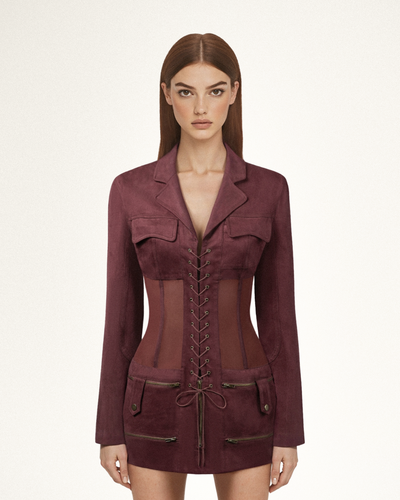 Faux Suede Corset Jacket Mini Dress - Claret - JW PEI - Modalova