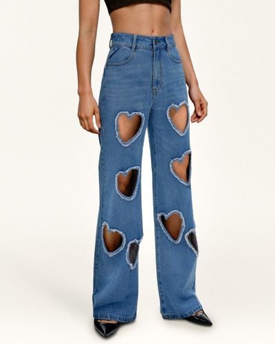 Sophia Embellished Heart Cut-Out Denim Jeans - Medium Blue - JW PEI - Modalova