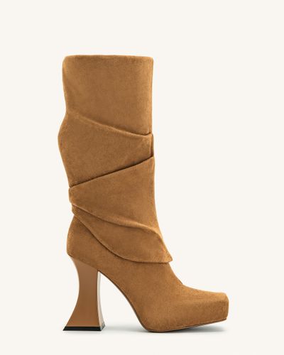Reyna Square Toe Platform Knit Boots - Brown - JW PEI - Modalova