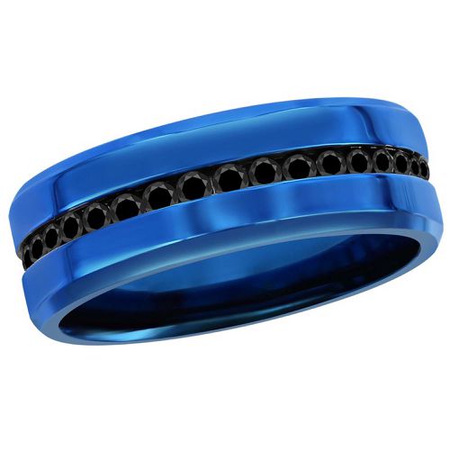 Men's Blue Steel and Black CZ Ring - SW-2113 - Blackjack - Modalova