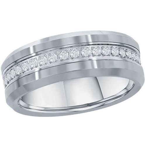 Men's Silver CZ Tungsten Band Ring - SW-2081 - Blackjack - Modalova