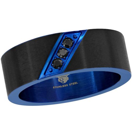 Men's Steel Black and Blue CZ Ring - SW-2084 - Blackjack - Modalova