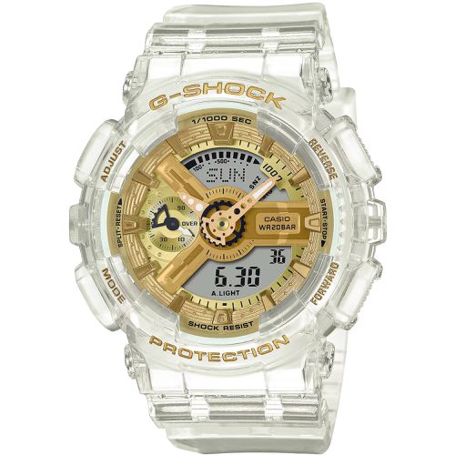 Women's Watch - G-Shock Gold and Grey Dial White Strap Ana-Digi / GMAS110SG-7A - Casio - Modalova