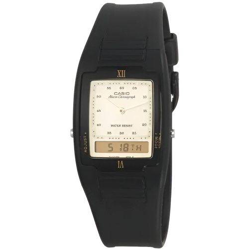 Men's Watch - Chronograph Gold Analog-Digital Dial Black Resin Strap / AQ-47-9E - Casio - Modalova