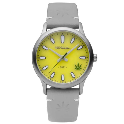 Women's Quartz Watch - Mary Jane Yellow Dial Grey Leather Strap / W2009 - 420Waldos - Modalova
