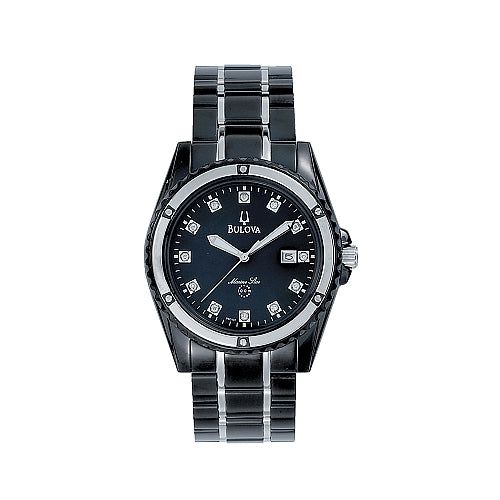 Men's Black IP Diamond Watch with Black Mother of Pearl Dial 98D107 - Bulova - Modalova