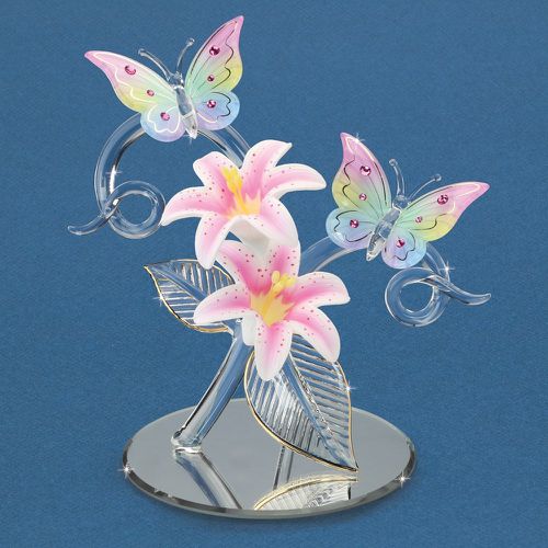 Butterflies and Lily Garden Glass Figurine - Jewelry - Modalova