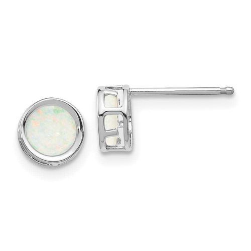 K White Gold 5mm Bezel Opal Stud Earrings - Jewelry - Modalova