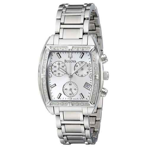 R163 Women's Diamond Accented Bezel Silver Dial Stainless Steel Bracelet Chronograph Watch - Bulova - Modalova