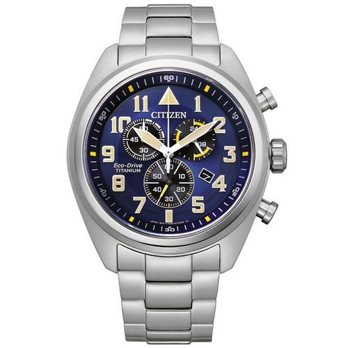 Men's Chronograph Watch - Eco-Drive Blue Dial Titanium Bracelet / AT2480-81L - Citizen - Modalova